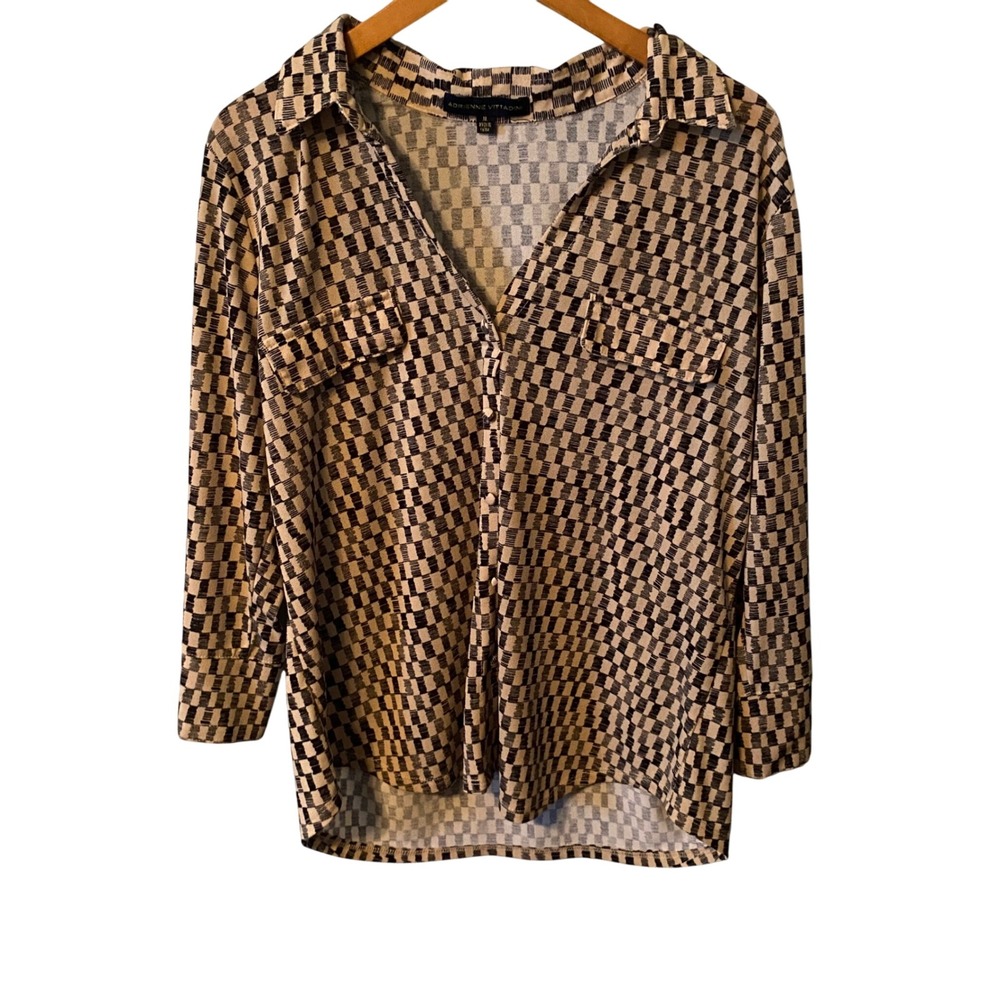 Adrienne Vittadini Womens Button Down Shirt Size XL‎ Geometric Print Long Sleeve